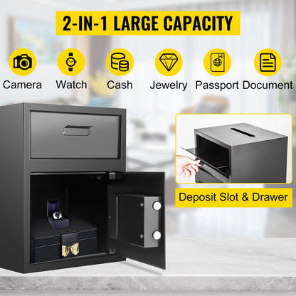 Digital Depository Safe 48 L Electronic Code Lock, Deposit Safe with Two Emergency Keys and Deposit Slot, Restaurant Safe Made of Carbon Steel, Depository Box for Home, Hotel and Office