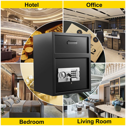 Digital Depository Safe 48 L Electronic Code Lock, Deposit Safe with Two Emergency Keys and Deposit Slot, Restaurant Safe Made of Carbon Steel, Depository Box for Home, Hotel and Office