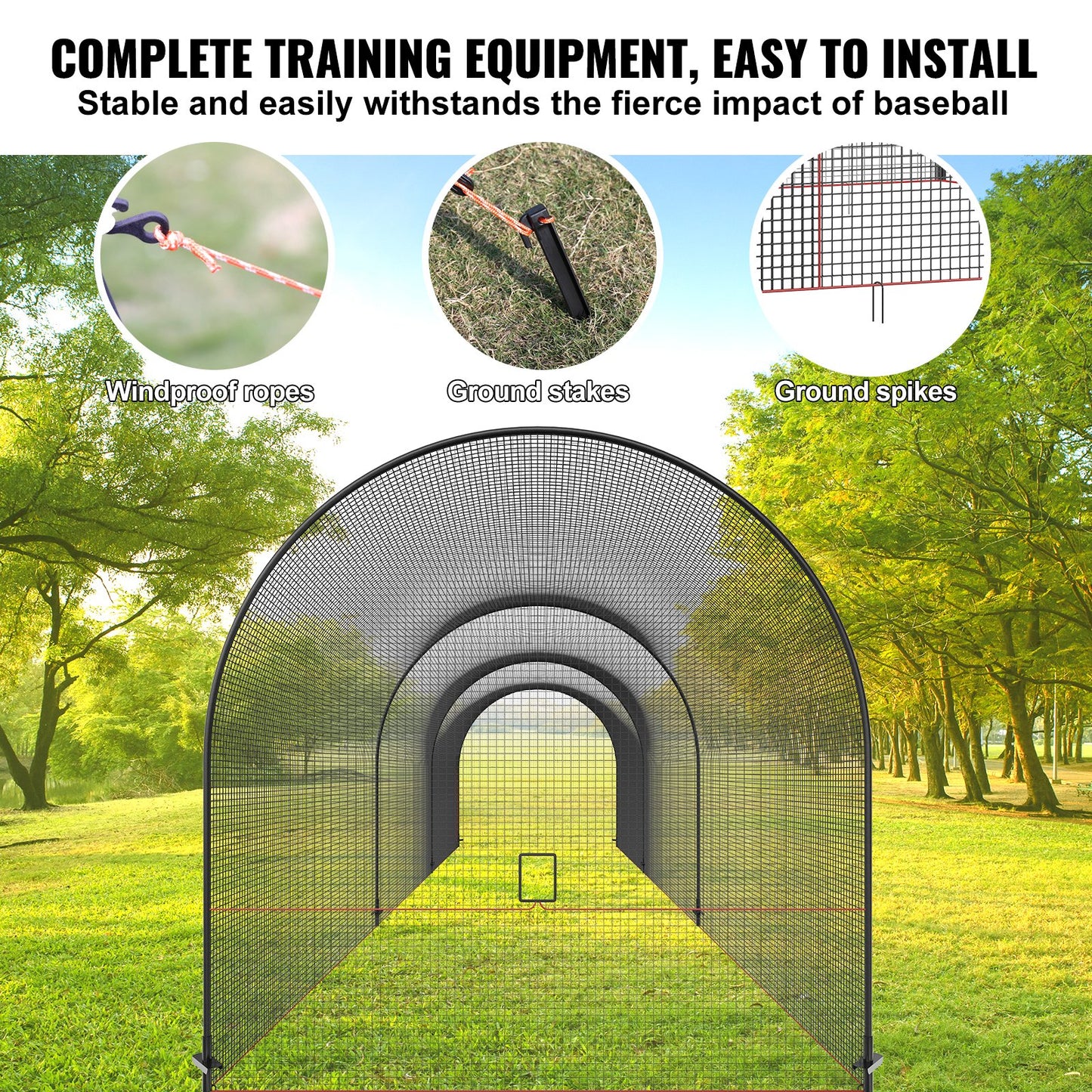 Baseball Batting Cage, Softball and Baseball Batting Cage Net and Frame, Practice Portable Cage Net with Carry Bag, Heavy Duty Enclosed Pitching Cage, for Backyard Batting Hitting Training, 40FT