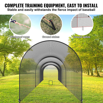 Baseball Batting Cage, Softball and Baseball Batting Cage Net and Frame, Practice Portable Cage Net with Carry Bag, Heavy Duty Enclosed Pitching Cage, for Backyard Batting Hitting Training, 40FT