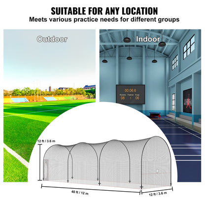 Baseball Batting Cage, Softball and Baseball Batting Cage Net and Frame, Practice Portable Cage Net with Carry Bag, Heavy Duty Enclosed Pitching Cage, for Backyard Batting Hitting Training, 40FT