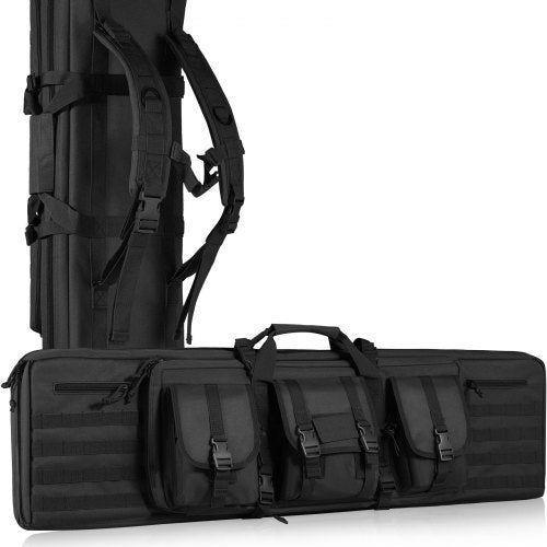 Rifle Bag, 36 inch Tactical Double Long Gun Bag, Soft Rifle Case with Lockable Zipper, Portable Handle & Shoulder Strap, 3 Large Storage Pockets Rifle Case for Two 34" Rifles & 2 Pistols, Black