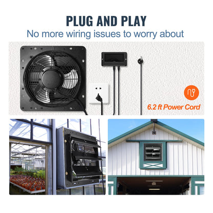 Shutter-frånluftsfläkt, 254 mm med temperatur- och fuktighetsregulator, EC-motor, 843 CFM, justerbar väggmonterad vindsfläkt med variabel hastighet, ventilation och kylning för växthus, garage, skjul