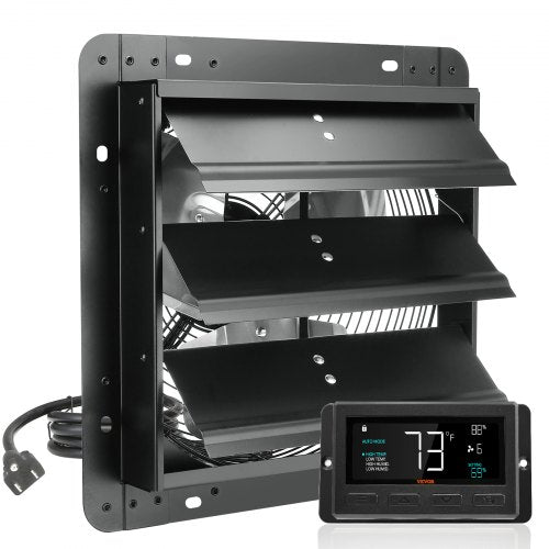 Fläkt med jalusi, 305 mm med temperatur- och fuktighetsregulator, EC-motor, 904 CFM, justerbar väggmonterad vindsfläkt med variabel hastighet, ventilation och kylning för växthus, garage, skjul