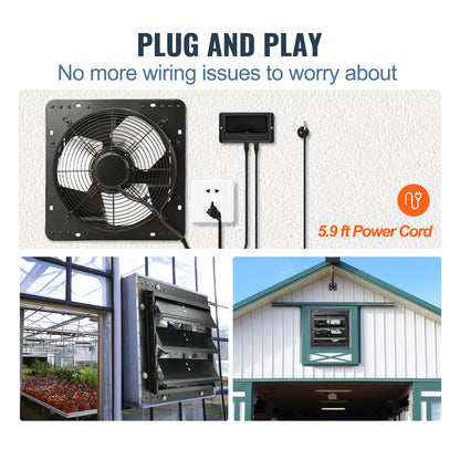 Shutter Exhaust Fan, 305 mm with Temperature Humidity Controller, EC-motor, 904 CFM, Variable Speed Adjustable Wall Mount Attic Fan, Ventilation and Cooling for Greenhouses, Garages, Sheds