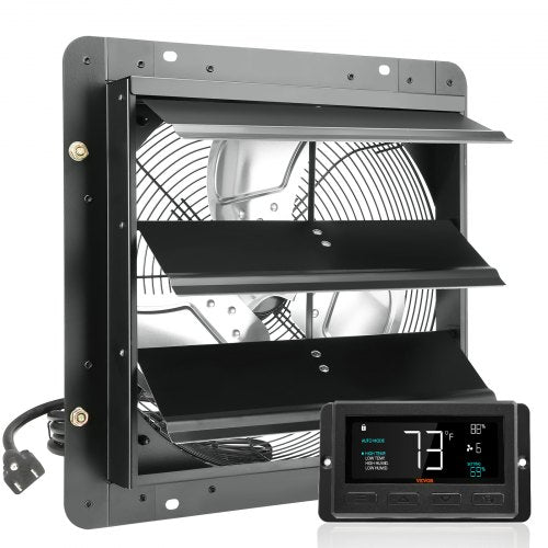 Shutter-frånluftsfläkt, 356 mm med temperatur- och fuktighetsregulator, EC-motor, 1024 CFM, justerbar väggmonterad vindsfläkt med variabel hastighet, ventilation och kylning för växthus, garage, skjul