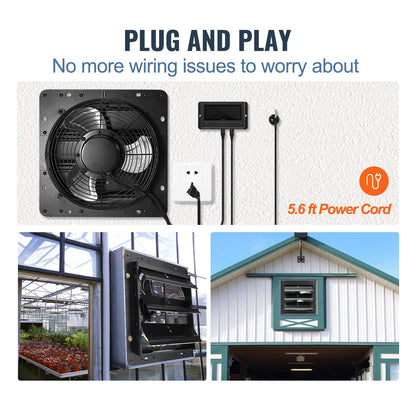 Shutter-frånluftsfläkt, 356 mm med temperatur- och fuktighetsregulator, EC-motor, 1024 CFM, justerbar väggmonterad vindsfläkt med variabel hastighet, ventilation och kylning för växthus, garage, skjul