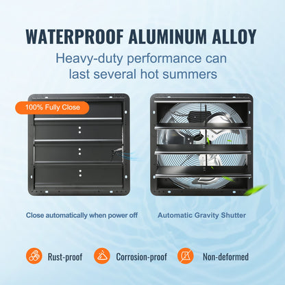 Fläkt med jalusi, 406 mm med temperatur- och fuktighetsregulator, EC-motor, 1747 CFM, justerbar väggmonterad vindsfläkt med variabel hastighet, ventilation och kylning för växthus, garage, skjul