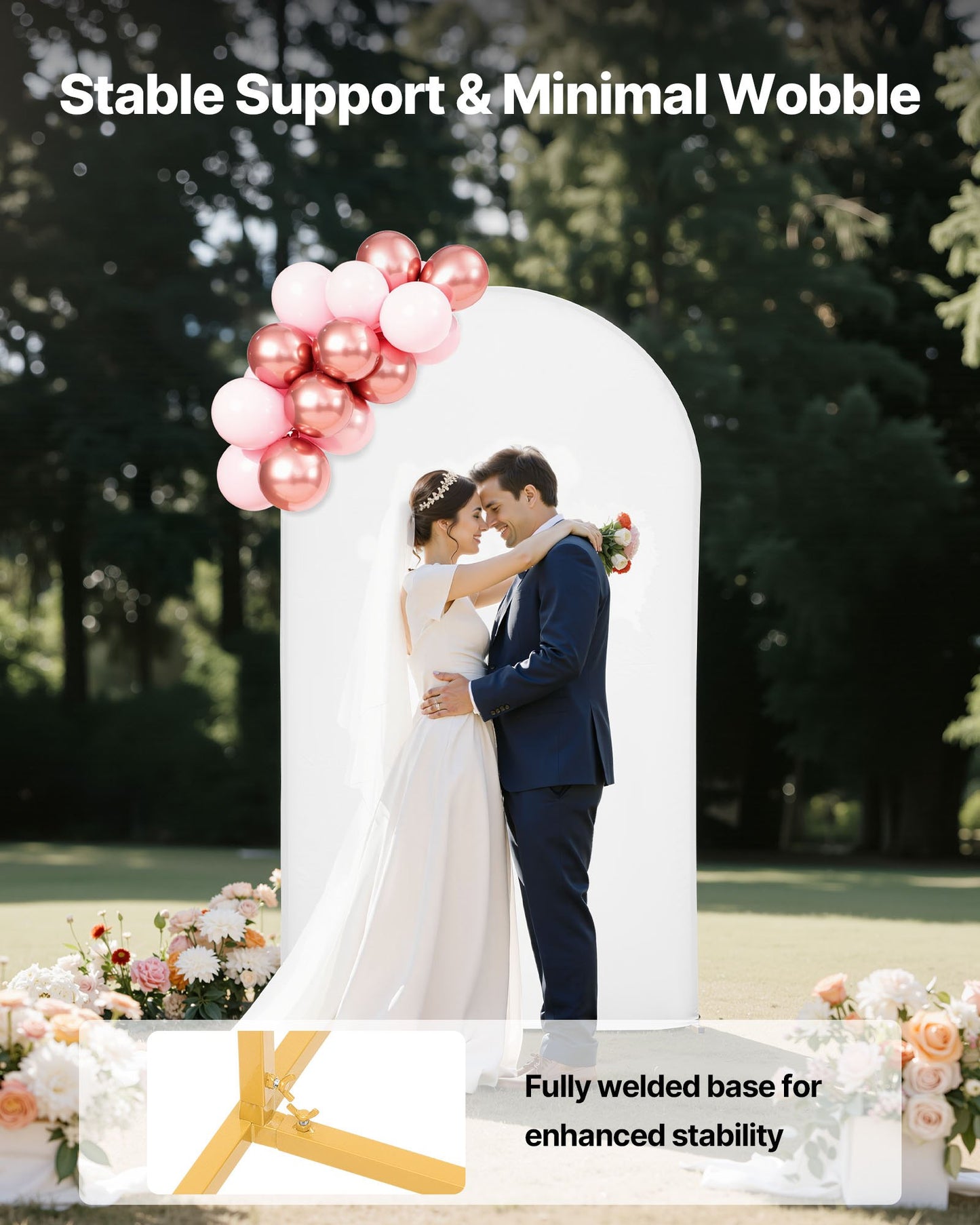 Arch Backdrop Stand, 2.2 x 1.2 m, Stable Structure, Easy Assembly, 1 Piece Gold Metal Arch Backdrop Stand with Cover for Wedding, Birthday Party, Holiday Celebration, and Ceremony Decoration
