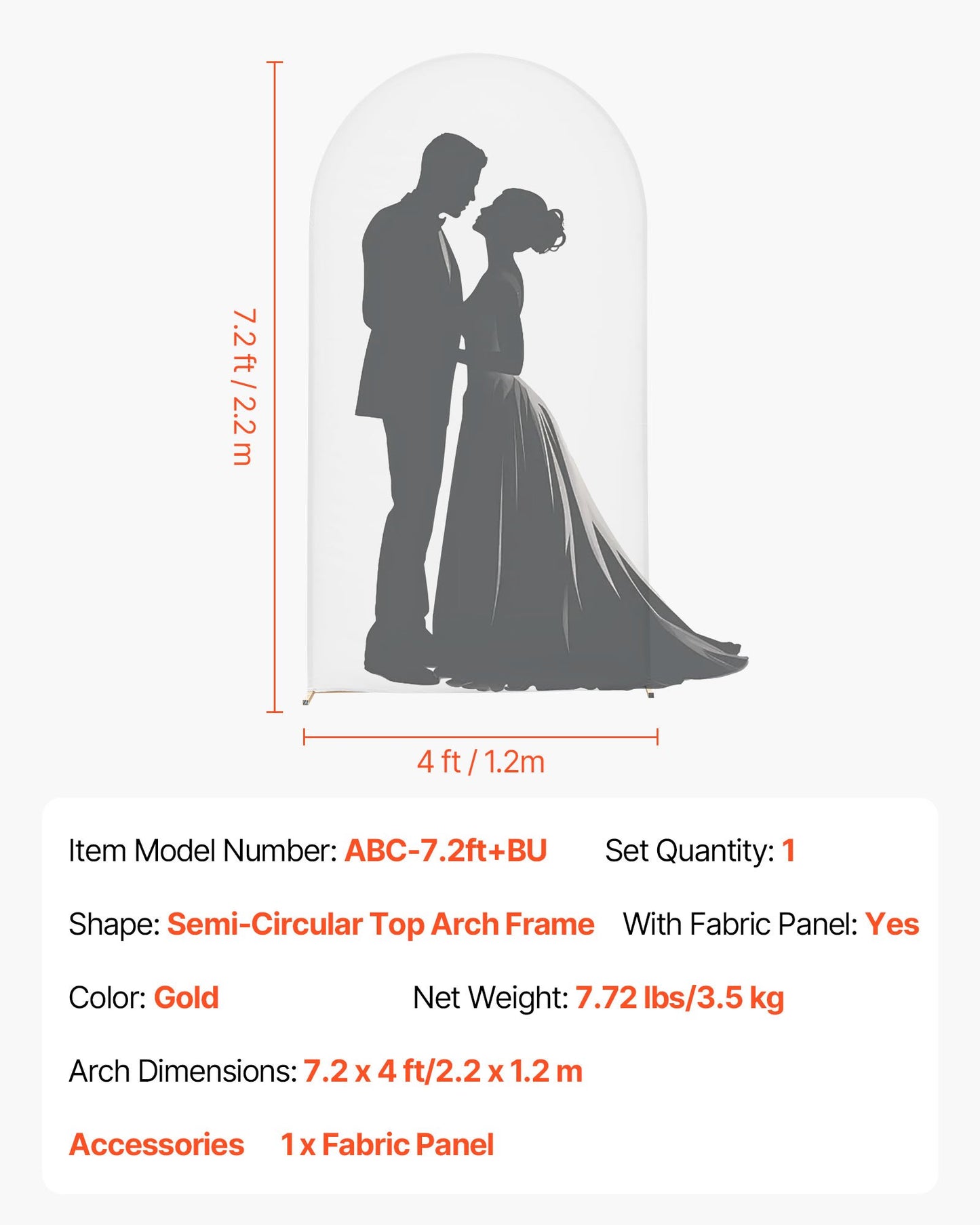 Arch Backdrop Stand, 2.2 x 1.2 m, Stable Structure, Easy Assembly, 1 Piece Gold Metal Arch Backdrop Stand with Cover for Wedding, Birthday Party, Holiday Celebration, and Ceremony Decoration