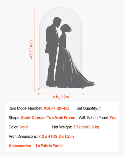 Arch Backdrop Stand, 2.2 x 1.2 m, Stable Structure, Easy Assembly, 1 Piece Gold Metal Arch Backdrop Stand with Cover for Wedding, Birthday Party, Holiday Celebration, and Ceremony Decoration
