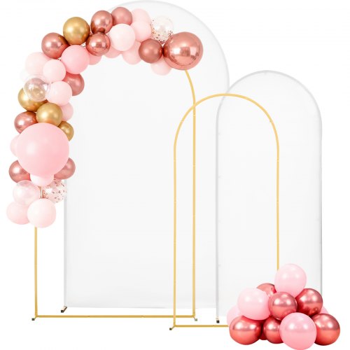 Arch Backdrop Stand, Set of 2, 2.2 m and 1.8 m, Stable Structure, Easy Assembly, Gold Metal Arch Backdrop Stand with Cover for Wedding, Birthday Party, Celebration, and Ceremony Decoration