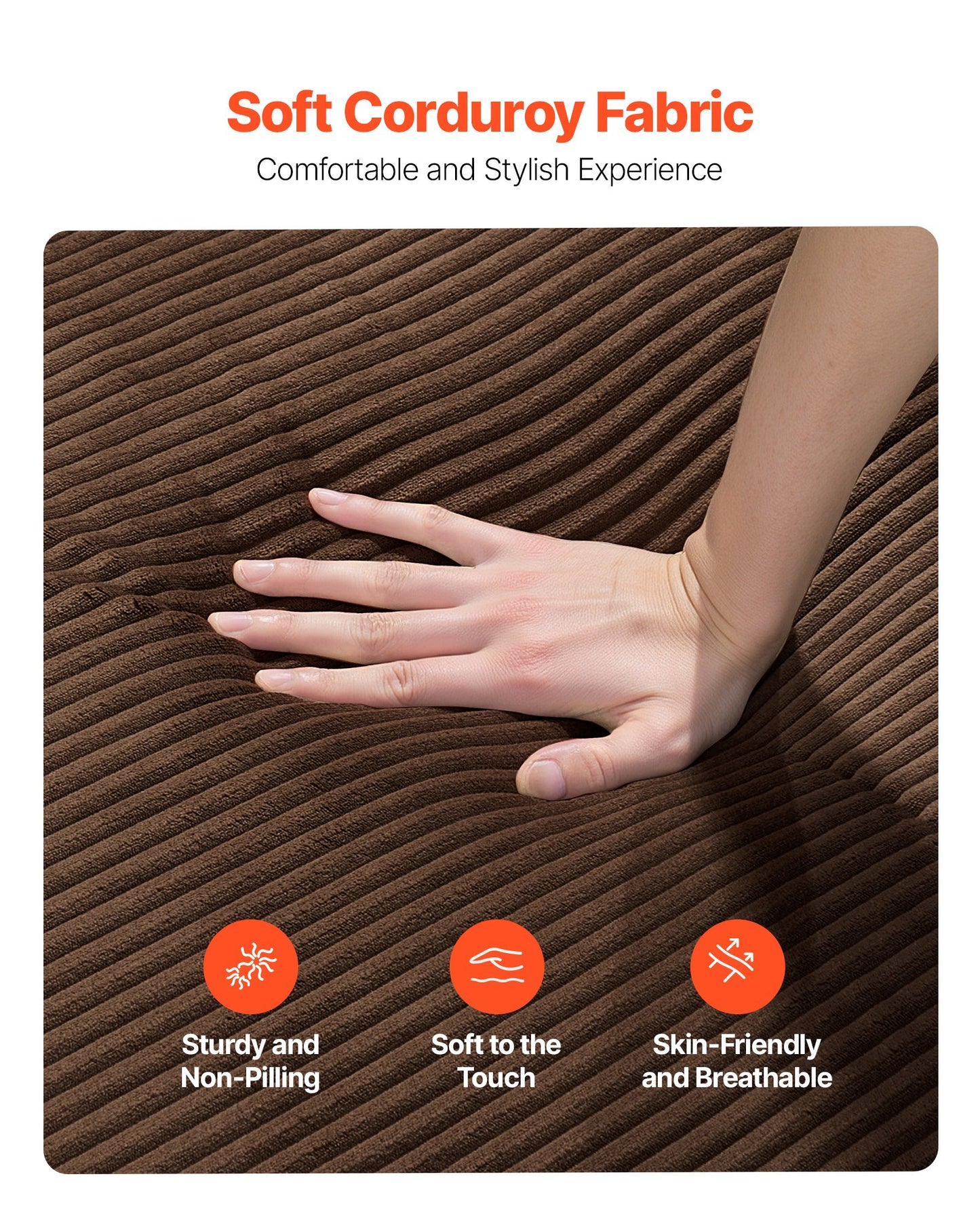 2110 mm Modern soffa, Bekväm manchestersoffa med djupa sitsar, Cloud-soffa med breda armstöd, Ingen montering krävs, Stor plyschsoffa Perfekt för vardagsrum, sovrum, lägenhet och kontor, Brun