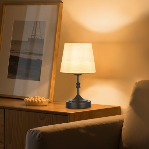 Sladdlös bordslampa, 5200mAh inbyggt uppladdningsbart batteri, liten skrivbordslampa, 3 nivåer av ljusstyrka, tygskärm, 2700-3000K färgtemperatur, bordslampa för restaurang, sovrum, barer, svart
