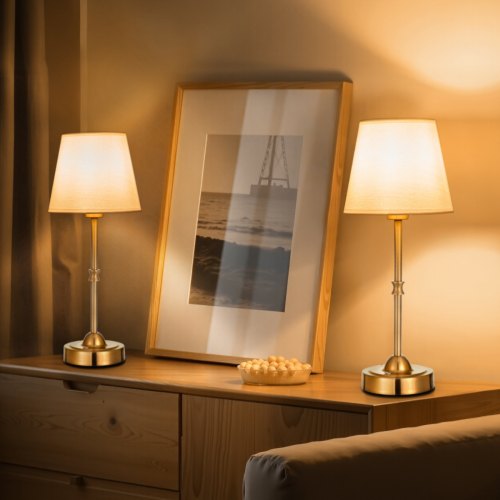 Cordless Table Lamp, 2 Pack, 5200mAh Built-in Rechargeable Battery Desk Lamp, 3-Level Brightness, Fabric Shade, 2700-3000K Color Temperature, Table Light for Restaurant, Bedroom, Bars, Gold