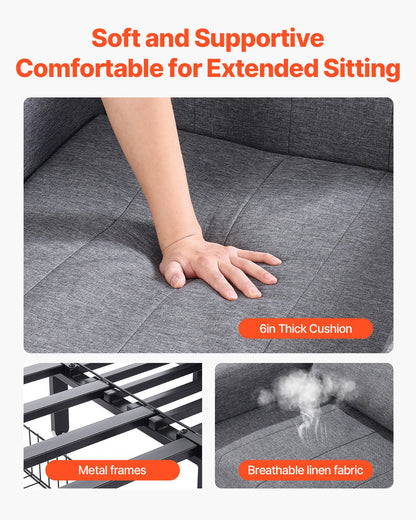 Sleeper Sofa Bed, Convertible Sleeper Bed with Side Pocket, Pillow, Armrest and Desk Board, 5 Adjustable Angles Backrest, Single Pull Out Sofa Couch with 2 Wheels and Bottom Storage, Gray