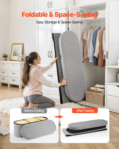 Oval förvaringsbänk, hopfällbar sänggavlbänk i teddyfleece, hopfällbar stoppad sängfot med stort förvaringsutrymme, stöder 290 kg, för vardagsrum, sovrum, entré, grå