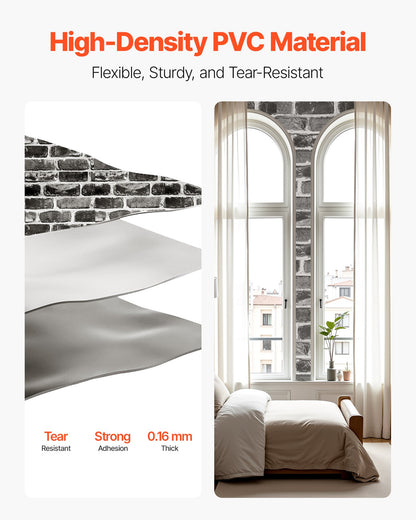 Självhäftande tapet, 45 cm x 10 m, grå tegel, vattentät, självhäftande, lätt att rengöra och dra av, väggdekorativ vinylrulle för sovrum, kök, kontor, badrum, skrivbord