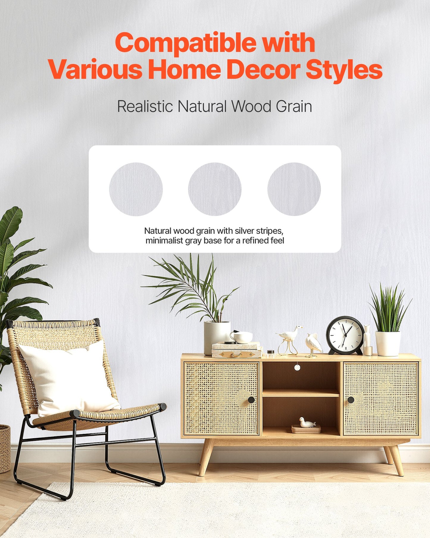 Tapet med självhäftande tapet, 45 cm x 10 m, vit träådring, vattentät, självhäftande, lätt att rengöra och dra av, väggdekorativ vinylrulle för sovrum, kök, kontor, badrum, skrivbord