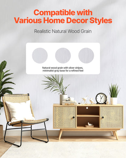Tapet med självhäftande tapet, 45 cm x 10 m, vit träådring, vattentät, självhäftande, lätt att rengöra och dra av, väggdekorativ vinylrulle för sovrum, kök, kontor, badrum, skrivbord