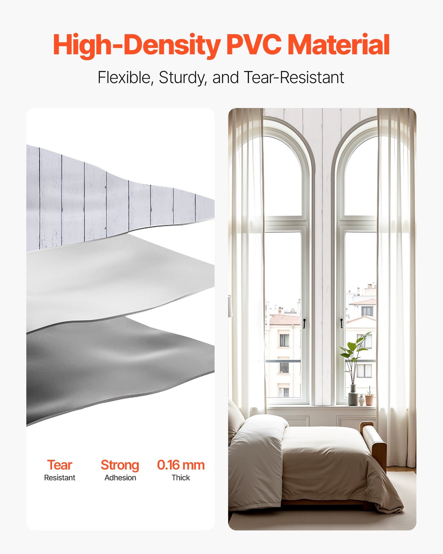 Självhäftande tapet, 45 cm x 12 m, vit trästruktur, vattentät, självhäftande, lätt att rengöra och dra av, väggdekorativ vinylrulle för sovrum, kök, kontor, badrum, skrivbord