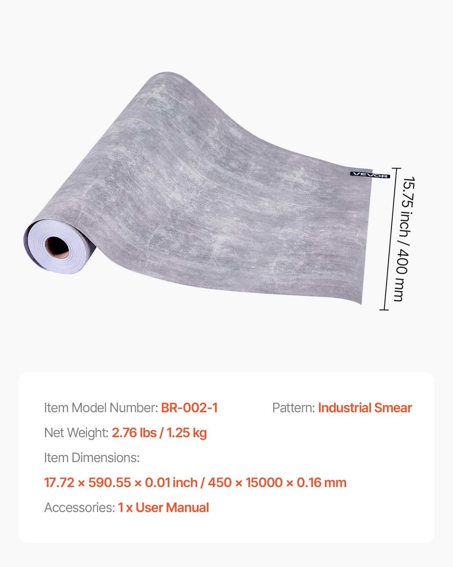 Självhäftande tapet, 40 cm x 15 m kontaktpapper vattentätt självhäftande, lätt att rengöra väggdekorativ vinylrulle för sovrum kök kontor badrum, mörkgrå industriell stil