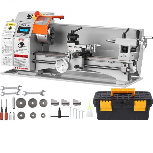 Mini Metal Lathe Machine, 17.8 cm x 40.7 cm, 800W Precision Benchtop Power Metal Lathe, 150-2500 RPM Continuously Variable Speed, with 9.9 cm 3-jaw Metal Chuck Tool Box for Processing Precision Parts