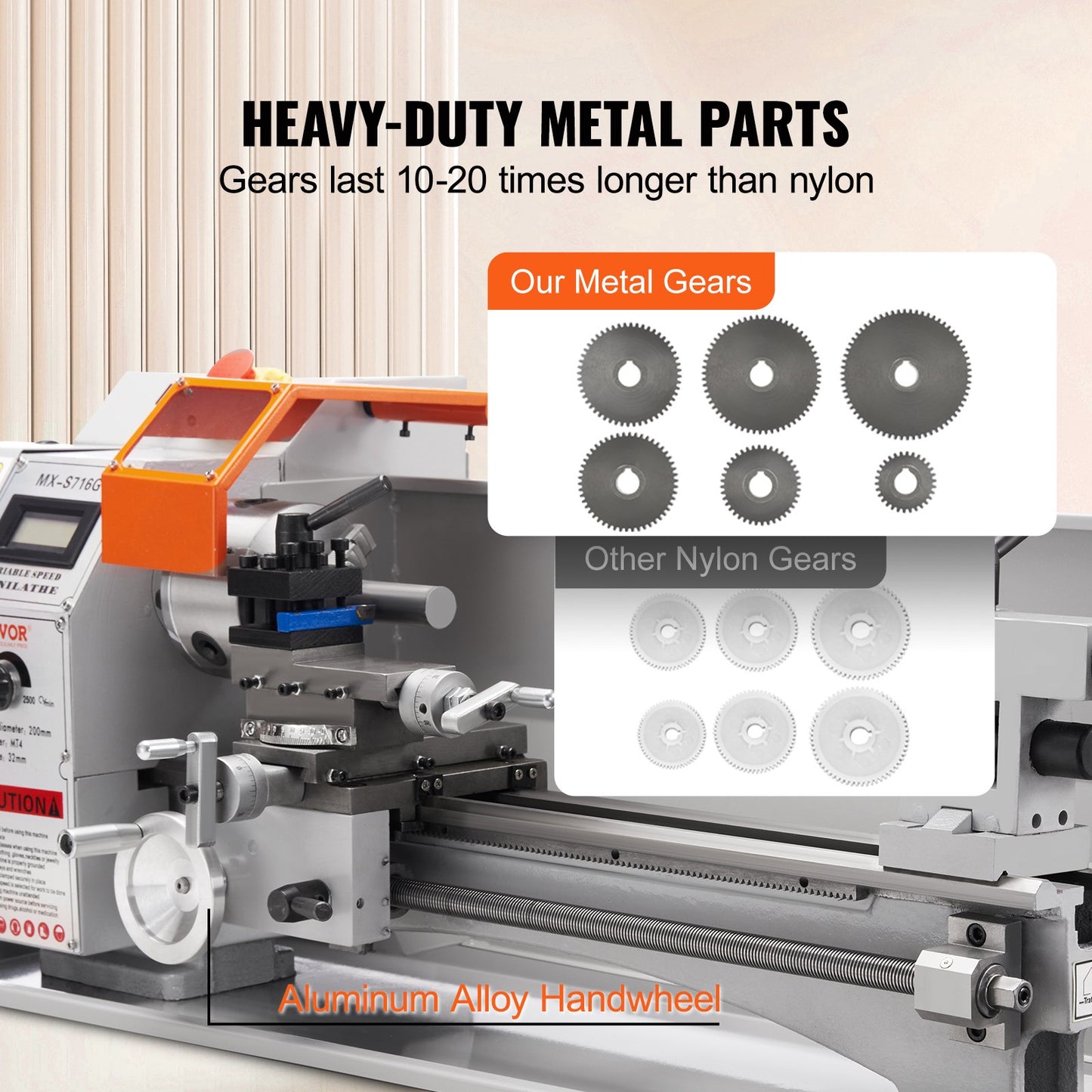 Mini-metallsvarv, 17,8 cm x 40,7 cm, 800 W precisionsbänksvarv för metall, 150–2500 varv/min steglöst variabel hastighet, med 9,9 cm 3-backs metallchuck för bearbetning av precisionsdelar