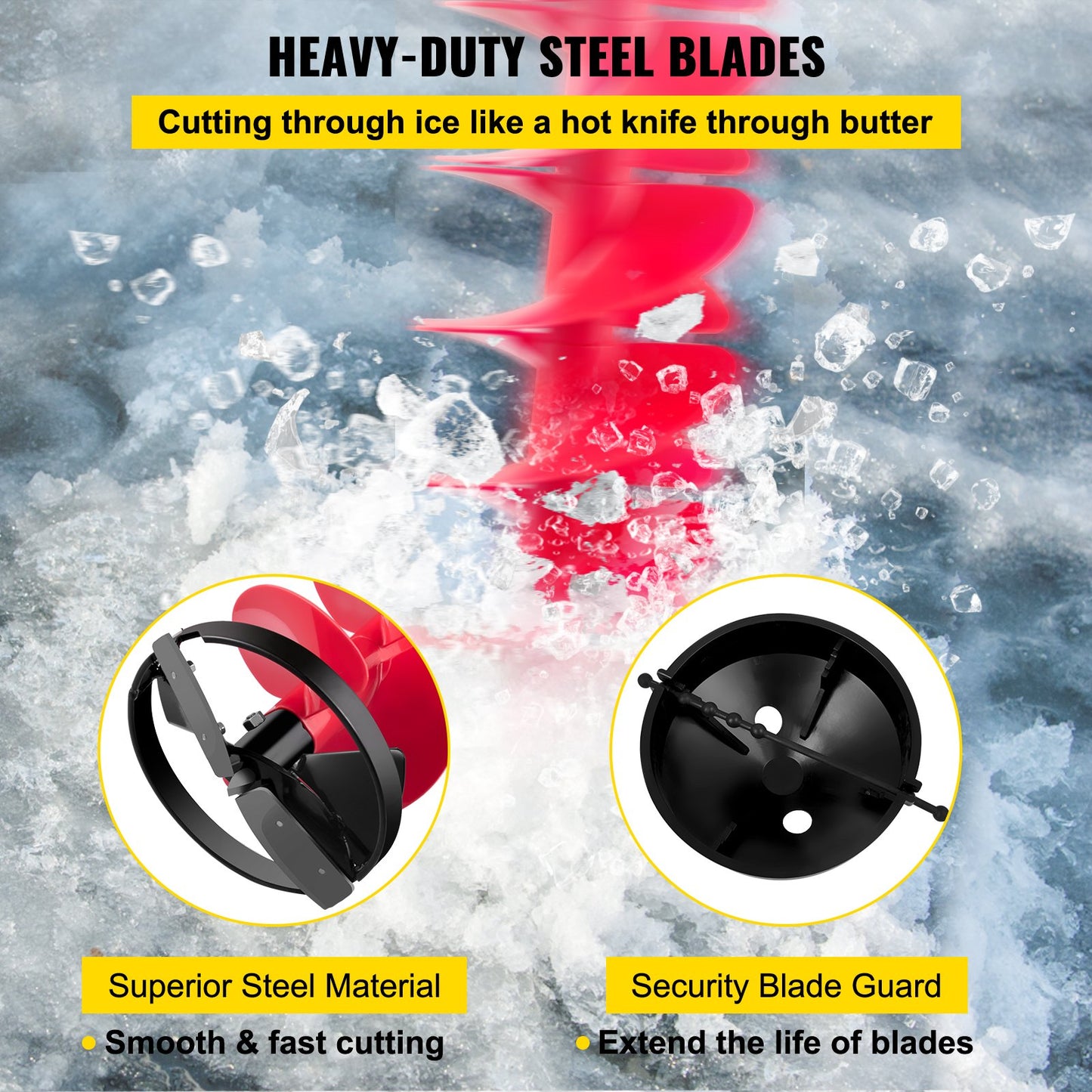 Ice Drill Auger, 8\" Diameter Nylon Ice Auger, 39\" Length Ice Auger Bit,Auger Drill with 11.8\" Extension Rod,Auger Bit with Drill Adapter,Top Plate & Blade Guard for Ice Fishing Ice Burrowing