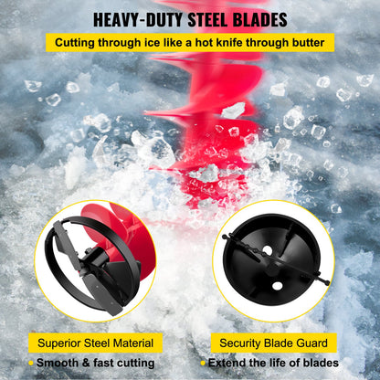 Ice Drill Auger, 8\" Diameter Nylon Ice Auger, 39\" Length Ice Auger Bit,Auger Drill with 11.8\" Extension Rod,Auger Bit with Drill Adapter,Top Plate & Blade Guard for Ice Fishing Ice Burrowing