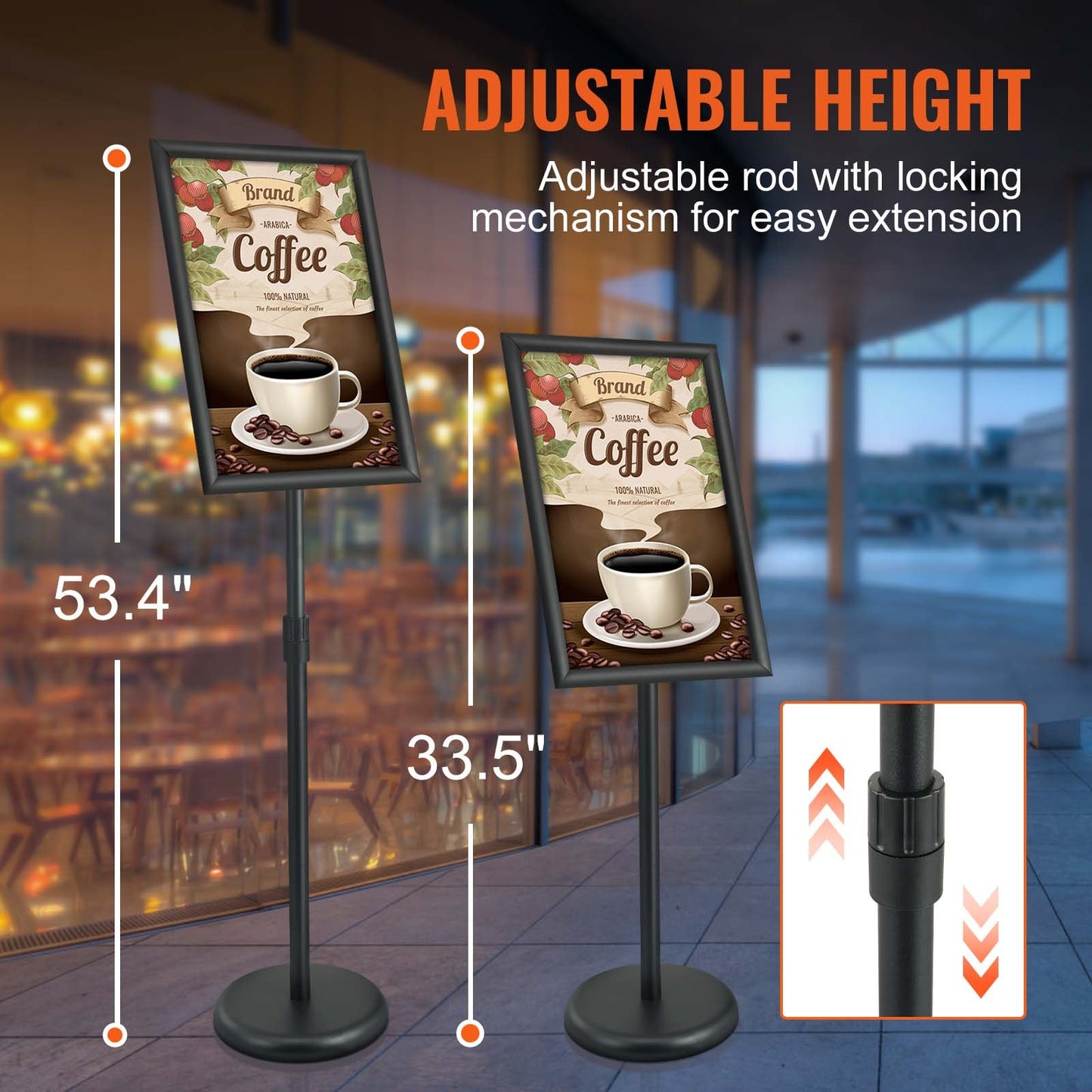 Pedestal Sign Holder, 11 x 17 Inch Vertical and Horizontal Adjustable Poster Stand, Heavy-Duty Floor Standing Sign Holder with Round Base for Display, Advertisement, and Outdoor, Black