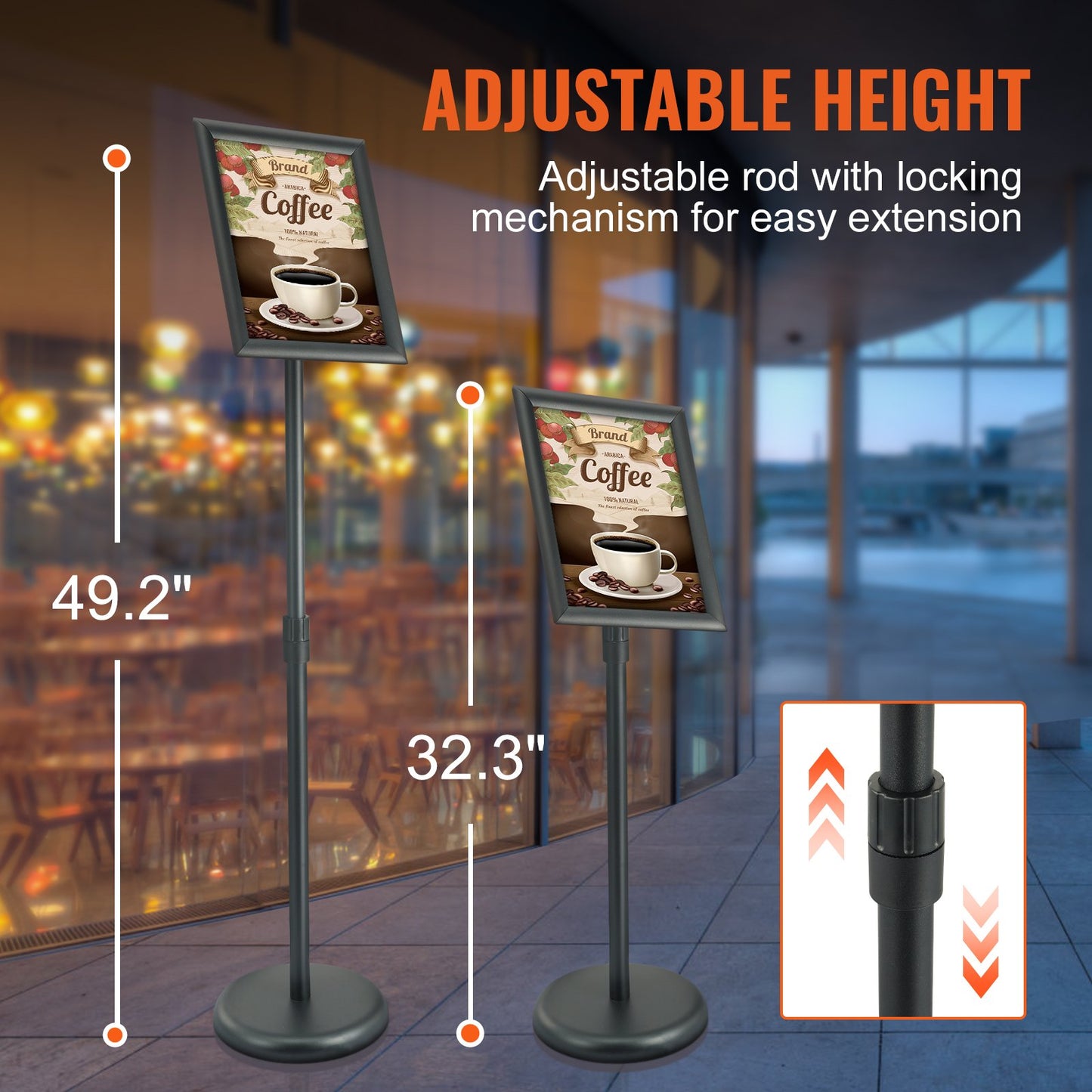 Pedestal Sign Holder, 8.5 x 11 Inch Vertical and Horizontal Adjustable Poster Stand, Heavy-Duty Floor Standing Sign Holder with Round Base for Display, Advertisement, and Outdoor, Black