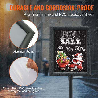 Pedestal Sign Holder, 8.5 x 11 Inch Vertical and Horizontal Adjustable Poster Stand, Heavy-Duty Floor Standing Sign Holder with Round Base for Display, Advertisement, and Outdoor, Black