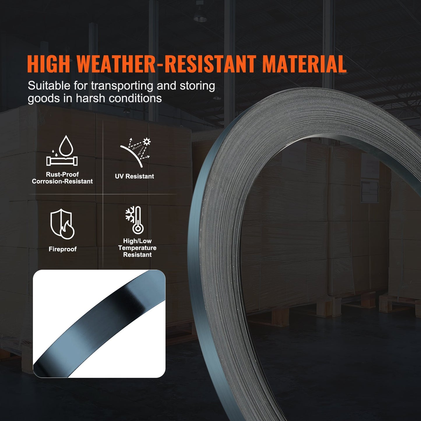 Packaging Steel Strapping Roll, 330' Length x 1/2" Width x 0.016" Thickness, 1100 lbs Break Strength, Heavy Duty Banding Pallet Strap Coil, Portable Strong Banding Packing Metal Straps, Black