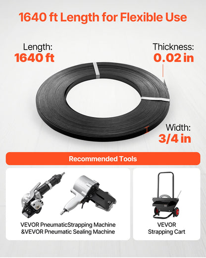 Steel Strapping Coil, 19 mm x 0.55 mm x 500 m, Metal Strapping Banding Roll Withstands Harsh Environment, 771 kg Break Strength, Heavy Duty Banding Pallet Strap Coil for Pallet Packing