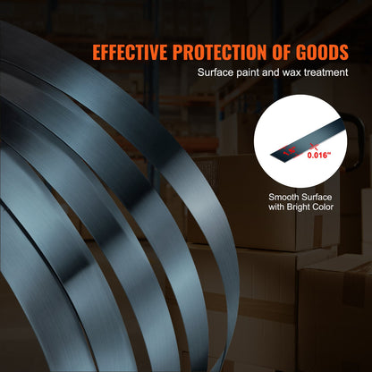 Packaging Steel Strapping Roll, 1640' Length x 3/4" Width x 0.02" Thickness, 1700 lbs Break Strength, Heavy Duty Banding Pallet Strap Coil, Portable Strong Banding Packing Metal Straps, Black