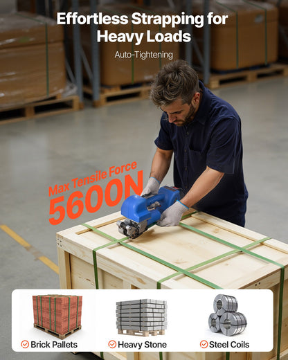 Elektrisk bandningsmaskin, 2 x 4000mAh batterier, automatiskt bandningsverktyg med digital display för 10-19 mm breda PET-band, bandningsspännmaskin för förpackningskartonger och pallar