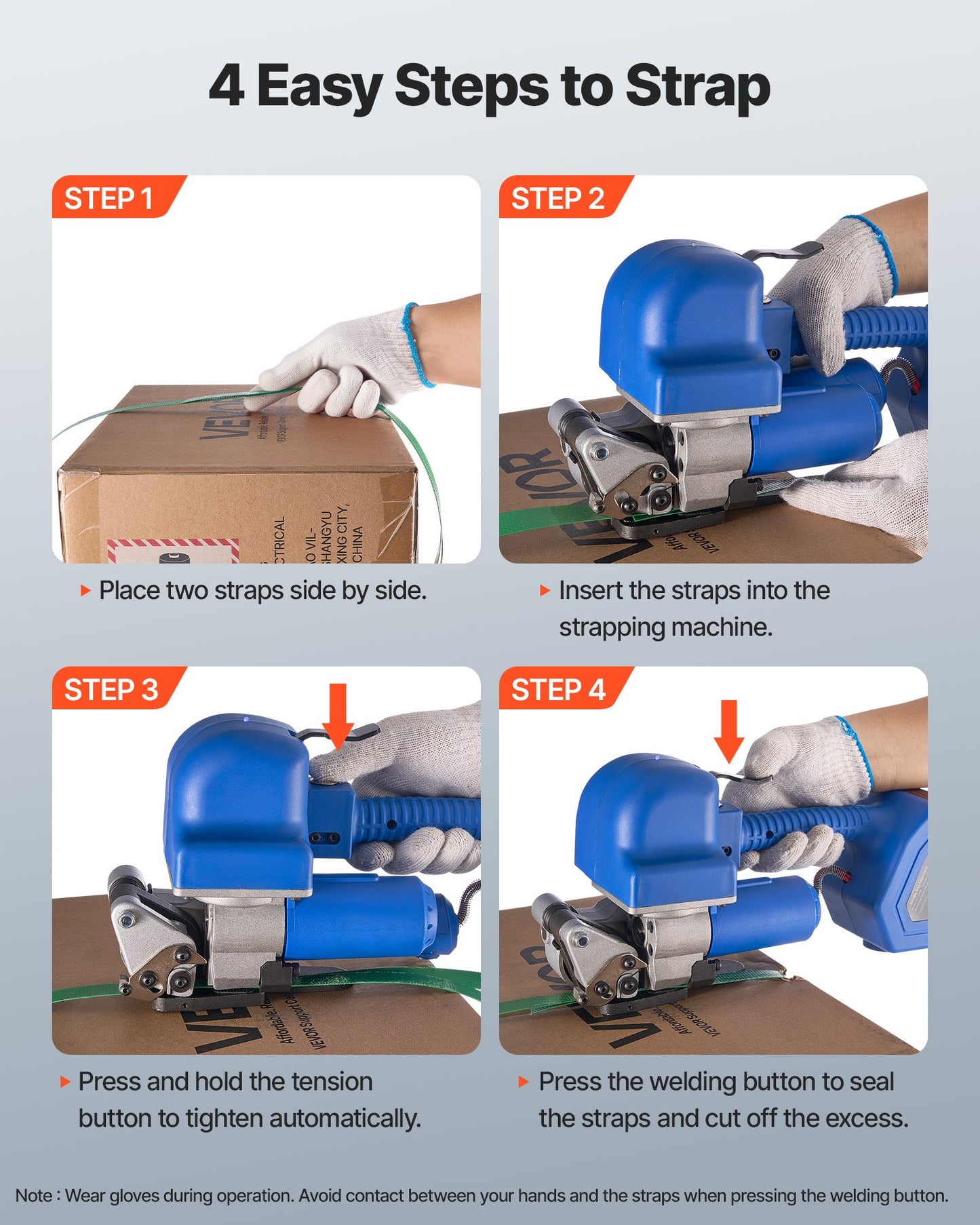 Elektrisk bandningsmaskin, 2 x 4000mAh batterier, automatiskt bandningsverktyg med digital display för 10-19 mm breda PET-band, bandningsspännmaskin för förpackningskartonger och pallar