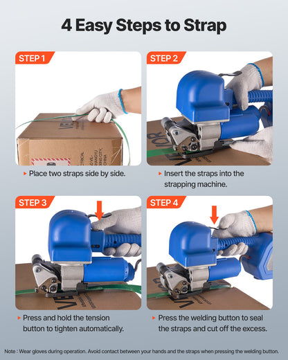 Elektrisk bandningsmaskin, 2 x 4000mAh batterier, automatiskt bandningsverktyg med digital display för 10-19 mm breda PET-band, bandningsspännmaskin för förpackningskartonger och pallar