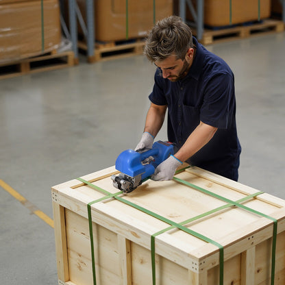 Elektrisk bandningsmaskin, 2 x 4000mAh batterier, automatiskt bandningsverktyg med digital display för 10-19 mm breda PET-band, bandningsspännmaskin för förpackningskartonger och pallar