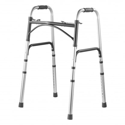 Folding Walker, 2-Button Folding Walkers with 8-Level Adjustable Height and Durable Handles, Lightweight Aluminum Mobility Walker Aid for Elderly Handicapped Disabled, Up to 350 Pounds