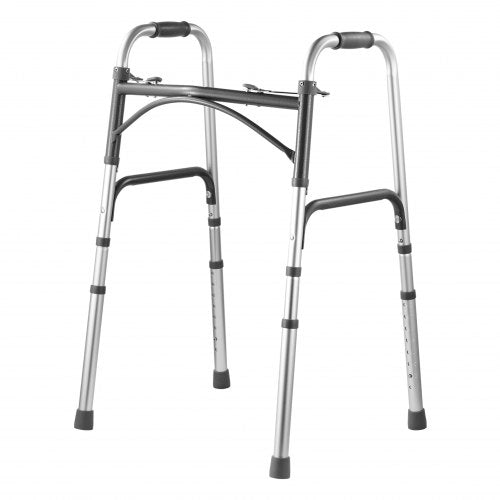 Folding Walker, 2-Button Folding Walkers with 8-Level Adjustable Height and Durable Handles, Lightweight Aluminum Mobility Walker Aid for Elderly Handicapped Disabled, Up to 350 Pounds