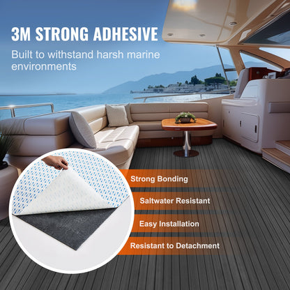 Båtgolv, EVA-skum båtdäck 23,5 x 63 cm, halkfritt självhäftande golv, 15,5 kvm marinmatta för båtar, yachter, pontoner, kajakdäck