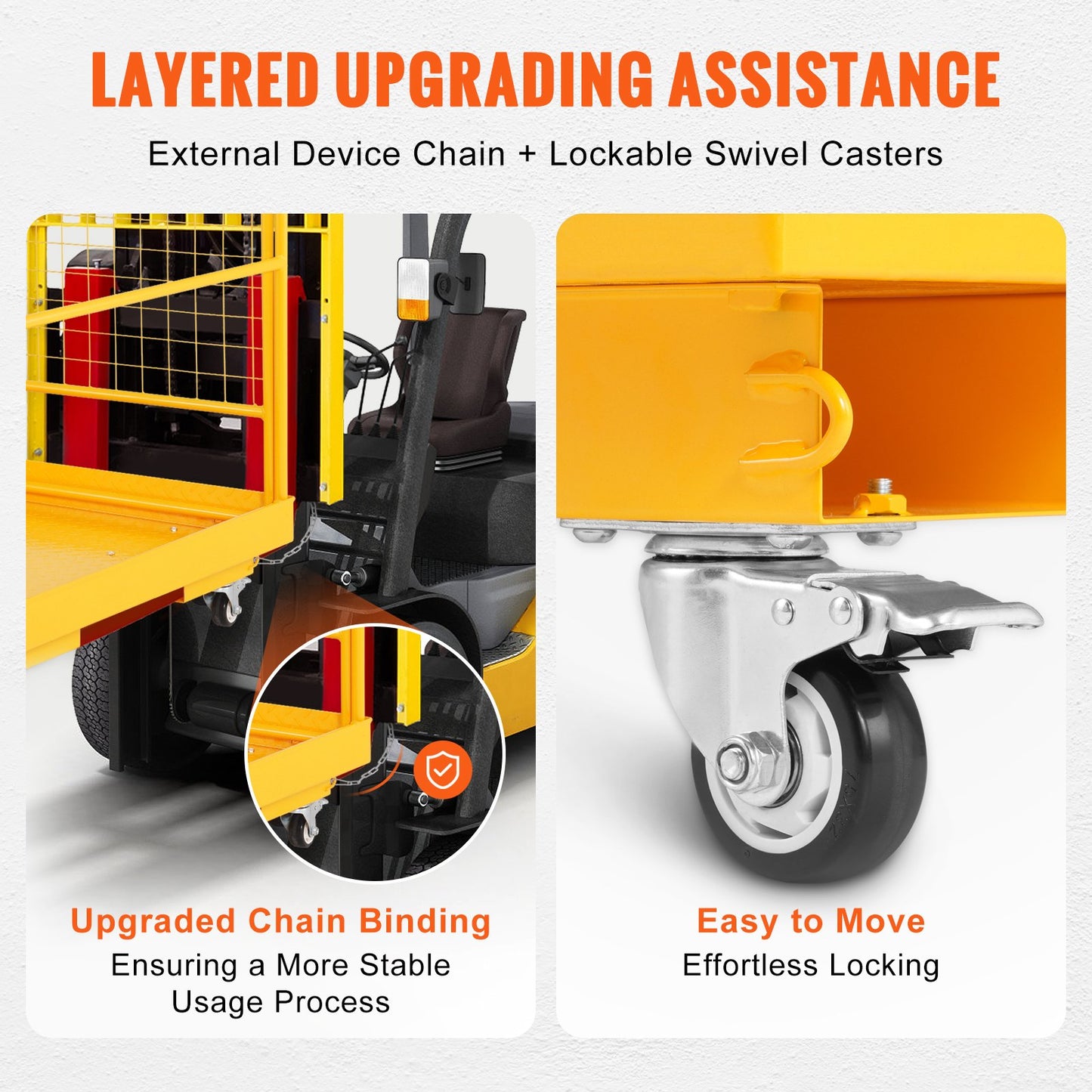 Gaffeltruckssäkerhetsbur, 544,3 kg lastkapacitet, 91,4 x 91,4 cm, hopfällbar gaffeltrucksplattform med låsbara svänghjul, dräneringshål och redskapskedja, rymmer 1 till 2 vuxna, perfekt för arbete i luften