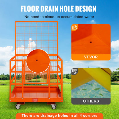 Gaffeltrucks säkerhetsbur arbetsplattform 109 x 114,3 cm 635 kg med hjul för antenn