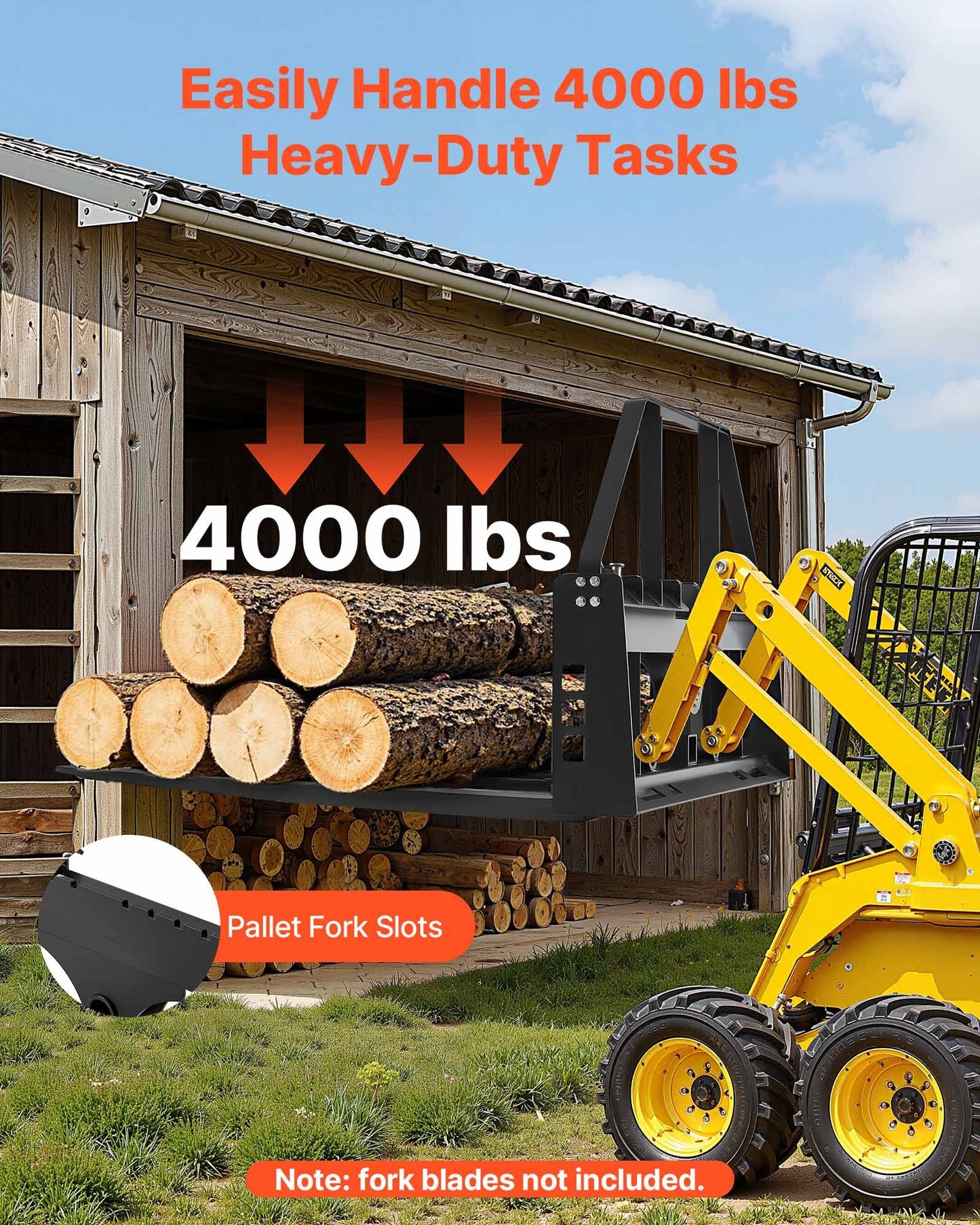 Komplett pallgaffelram, 1814 kg nominell kapacitet, 115 cm pallgaffelramfästen med 50,8 mm dragkrokfäste och spjuthylsor, passar för snabbkopplingstraktorlastare, endast ram