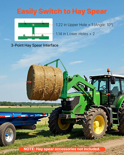 Skid Steer Pallet Forks, 1814 kg Rated Load Capacity, Pallet Fork Frame Attachment with 122 cm Pallet Forks Forklift Blades, 50.8 mm Hitch Receiver & Spear Sleeves, Fit for JD Tractors