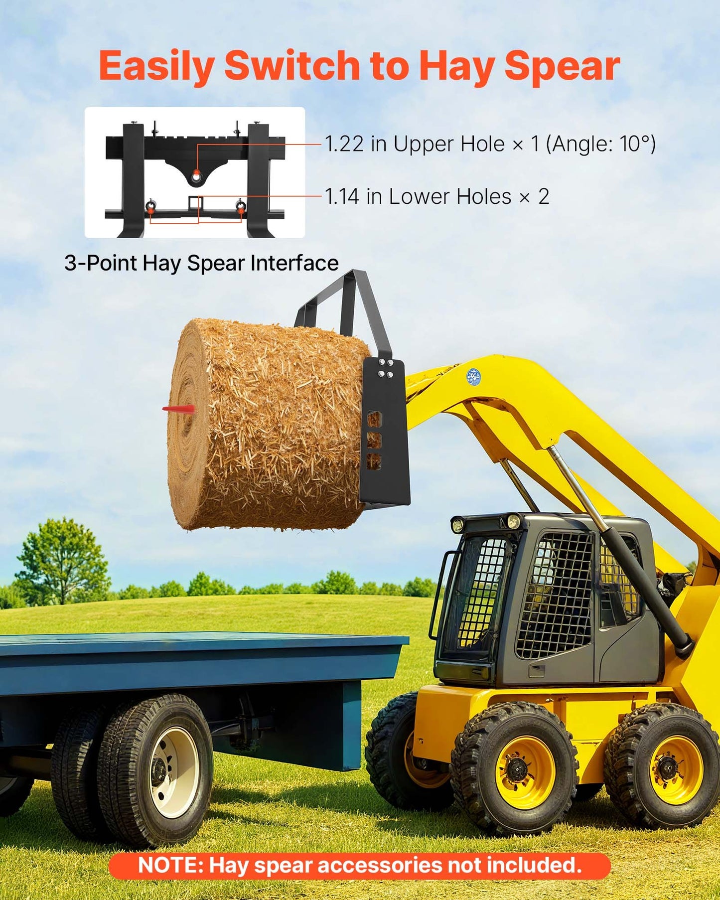 Skid Steer Pallet Forks, 1814 kg Rated Capacity, Pallet Fork Frame Attachment with 122 cm Pallet Forks Forklift Blades, 50.8 mm Hitch Receiver & Spear Sleeves, Fit for Skid Steers, Tractors