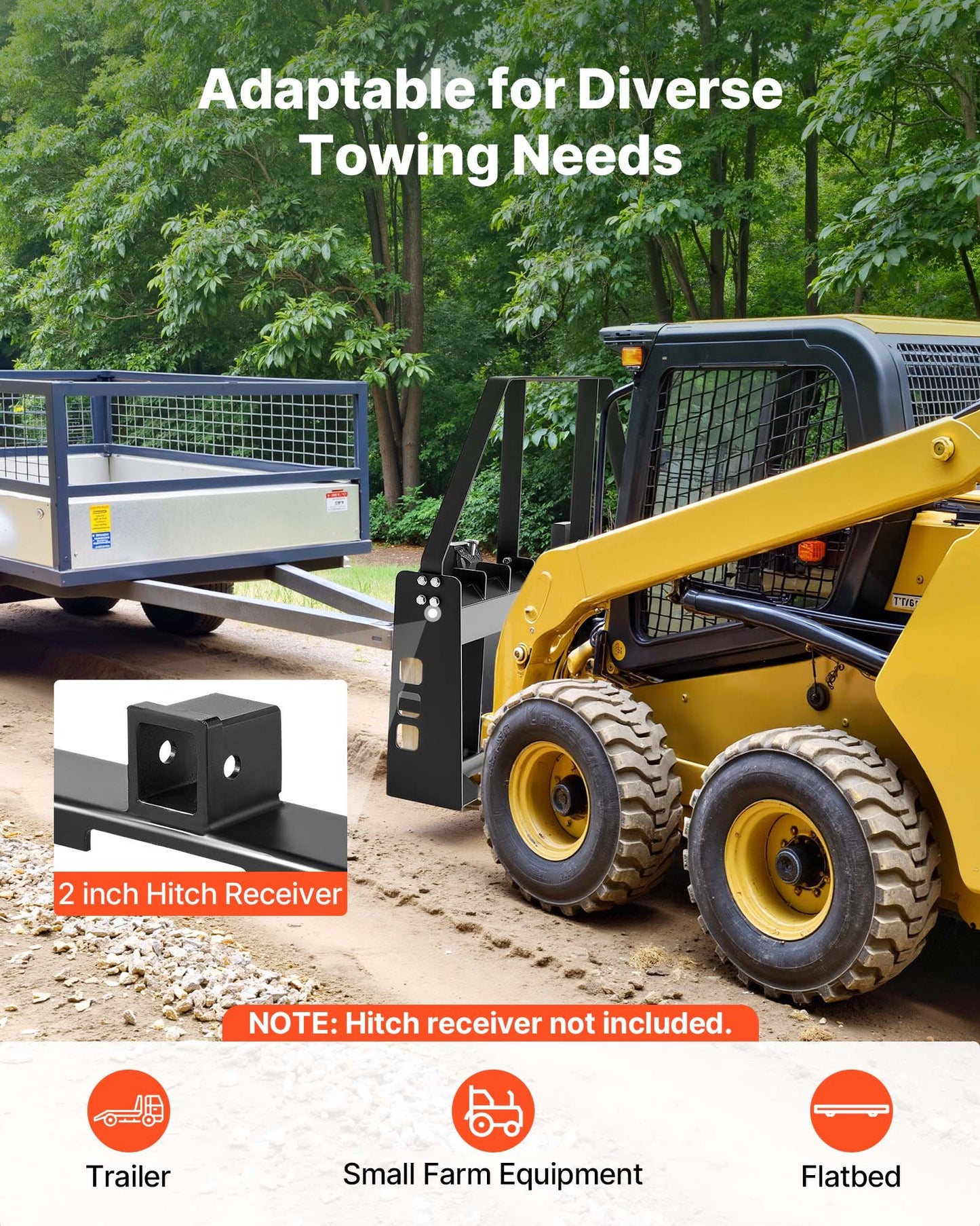 Skid Steer Pallet Forks, 1814 kg Rated Capacity, Pallet Fork Frame Attachment with 122 cm Pallet Forks Forklift Blades, 50.8 mm Hitch Receiver & Spear Sleeves, Fit for Skid Steers, Tractors