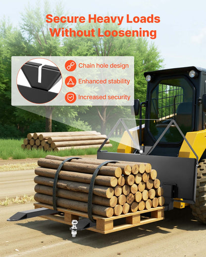 Pallgafflar för kompaktlastare, 1179 kg nominell kapacitet, pallgaffelramfäste med 122 cm pallgaffelblad, 47,6 mm kuldragfäste, snabbkoppling för kompaktlastare, traktorer